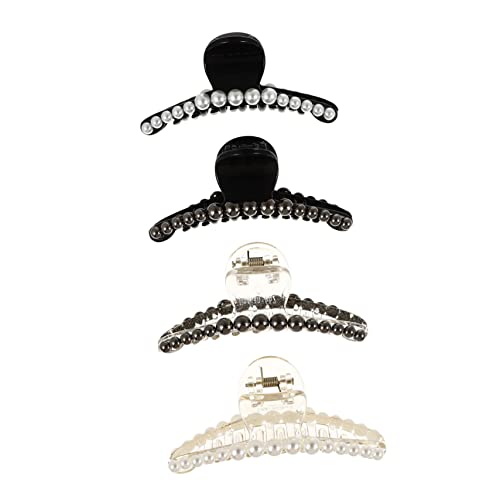 FRCOLOR 4stücke Perlen Haarklammer Für Damen Chunky Jaw Clips Mit Weißen Oder Schwarzen Perlen Haarspangen Für Mädchen Geflochtene Haarspange Als Pferdeschwanz-clip von FRCOLOR