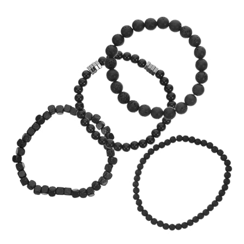 FRCOLOR 4 Stück Herrenarmbänder mit Elastischem Band Schwarzem Design und Zirkonia Rocker und Biker Style Armbänder Komfortabel Kratzfest Vielseitig für Alltag und Party von FRCOLOR