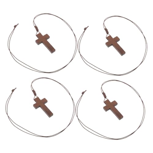 FRCOLOR 4 Stück Holz Kreuz Anhänger Halskette Verstellbar Unisex Holz Kruzifix Schmuck Leichtes Naturmaterial für Männer Frauen Ostern und Alltag von FRCOLOR