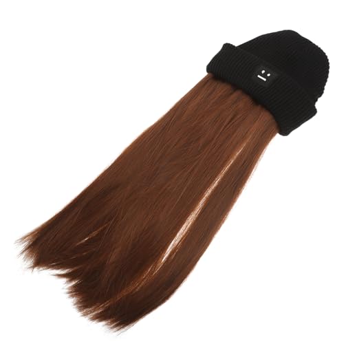 FRCOLOR 4 Stück Mütze Perücke perücken kappe perückenkappe Beanie mit angesetztem Haar für Damen Haarteile für Damen Hüte Hutperücken für weiße Frauen langer Perückenhut scrollen Wollmütze von FRCOLOR