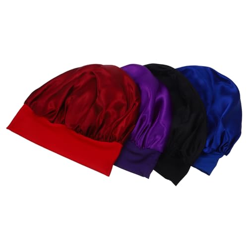 FRCOLOR 4 Stück Mützen Satin Mütze Satin Haarwickel Damen Schlafmütze Schlafmütze Satin Elastische Schlafmütze Schlafmütze Lockiges Haar Schlafmütze Schlafmütze Satin Stoff von FRCOLOR