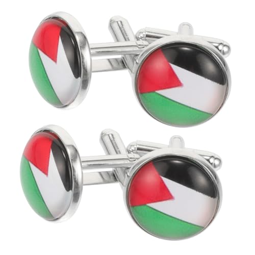 FRCOLOR 4 Stück Palästina Flaggen Manschettenknöpfe Teiliges Herren French Cuff Hemdknöpfe Business Hochzeit für Vater Großvater von FRCOLOR