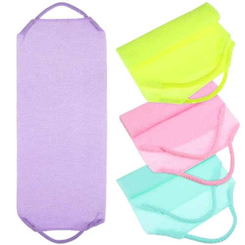 FRCOLOR 4stücke Peeling-duschtuch Mit Griffen Für Körperwaschlappen Rückenwaschlappen Peeling-badetuch Zur Tiefen Reinigung Und Hautpflege von FRCOLOR