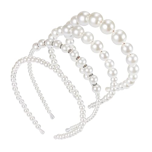 FRCOLOR 4 Stück Perlen Stirnband Set Haarbänder Für Damenhaar Perlenstirnbänder Für Frauen Stirnband Für Frauen U- Weiß Kombination Braut Einfach Und Vielseitig Imitationsperlen von FRCOLOR