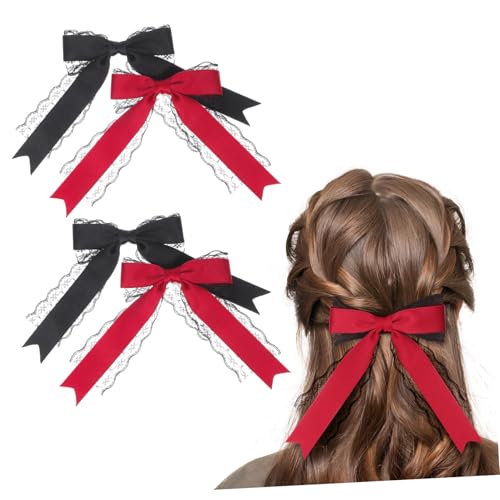 FRCOLOR 4stücke Schleifen Aus Spitze Für Mädchen Mit Langen Schwänzen Haarschleifenclips Für Damen Große Spitzenhaarschleifen Für Hochzeitskleid Und Blumenmädchenkostüm Süße Haaraccessoire von FRCOLOR
