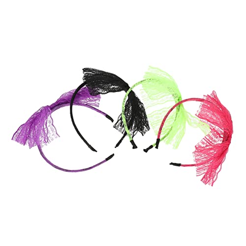 FRCOLOR 4 Stück Schleife Stirnband Neon-party Kopfschmerzen 80er Schleifen-stirnband Spitze Haarspange Bowknot-kopfschmuck 80er-jahre-accessoires Für Mädchen Stoff Armband Fräulein von FRCOLOR