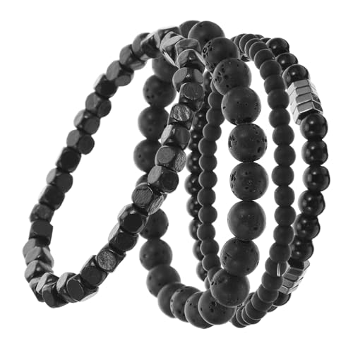 FRCOLOR 4 Stück Schwarzes und Kupferarmband mit Zirkonia Elastische Handkette für Stilvolle Männer für Alltag und Besondere Anlässe von FRCOLOR