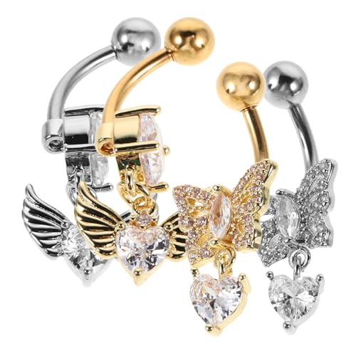 FRCOLOR 4 Stück Teiliges Bauchnabelpiercing mit Engels und Schmetterlingsdesign Herzförmigen Zirkonia Nabelringen aus Körperschmuck Auswahl für Frauen und Männer von FRCOLOR