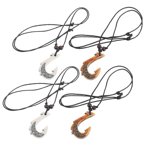 FRCOLOR 4 Stück Teiliges Fischhaken Halskette aus Leichtem Resin Ethnisch Tribal Stil mit Knochenimitat Anhänger Modisches Schmuckstück für Herren Damen und Mädchen für Reisen und Alltag von FRCOLOR