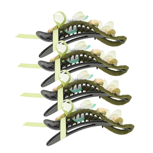 FRCOLOR 4 Stück Teiliges Große Grüne Schmetterlings Haarklammern Robuste Duckbill Haarspangen für Damen und Mädchen Eleganter Haarschmuck Sanfter für Hochzeit und Strand von FRCOLOR