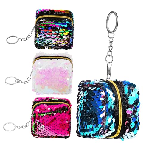FRCOLOR 4 Stück Teiliges Münzbörsen mit Farbigen Doppelseitigen Pailletten Mini Reißverschluss Geldbeutel für Reisen Partys und Alltag Tragbare Kleine Taschen Grün und Bunt von FRCOLOR