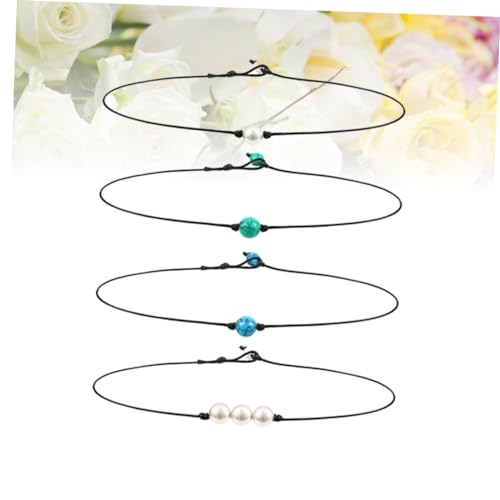 FRCOLOR 4 Stück Teiliges Perlen Lederband Halskette Handgeknotete Einzelne Perle Schwarze Lederschnur Verstellbar Choker für Frauen Mädchen Geschenkidee für Besondere Anlässe von FRCOLOR