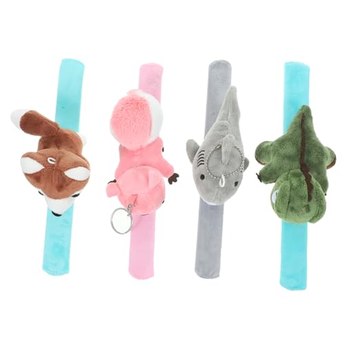 FRCOLOR 4 Stück Teiliges Plüsch Tier Schnapparmband Niedliches Cartoon Slap Wristband Leichtes Kompaktes Stofftier Armband als Partyspielzeug und von FRCOLOR