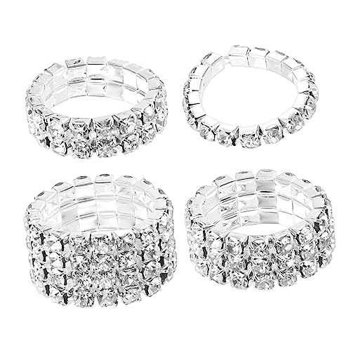 FRCOLOR 4 Stück Teiliges Set Glitzer Ringe für Frauen Mehrreihige Funkelnde Zirkonia Ringe Stapeln Geeignet für Alltag und Besondere Anlässe Leicht und von FRCOLOR