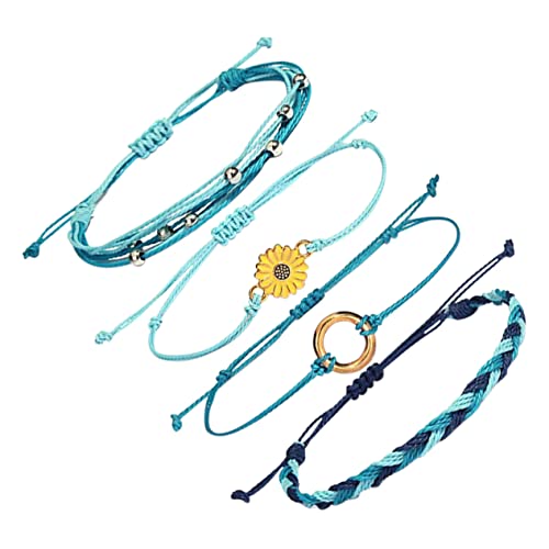 FRCOLOR 4 Stück Teiliges Verstellbare Sonnenblumenarmbänder Handgefertigte Boho Ketten für Frauen Wasserdichtes Freundschaftsarmband Stilvolles Schmuckset von FRCOLOR