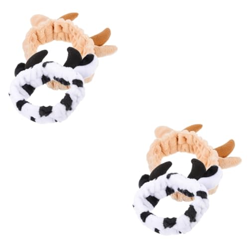 FRCOLOR 4 Stück Tiergesichtswaschmittel Und Haarbündel Stirnband Gesicht Waschen Kuh-make-up-stirnband Horn Schnecken-stirnband Plüsch Stirnbänder Ohren Duschstirnbänder Für Damen Flanell von FRCOLOR