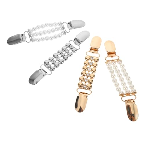 FRCOLOR 4 Stück Vintage Schal Pulloverklammern mit Perlen und Strass Stilvolle Kragenclips für Damen Vielseitige Schmuckbroschen für Cardigans Kleider und Seidenschals von FRCOLOR