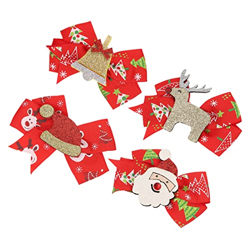 FRCOLOR 4 Stück Weihnachts Haarspangen Teilig mit Rentier Geweih und Schleifen Niedliche Party Haarschmuck Clips für Mädchen Komfortabel und Sicher zu Tragen Passend zu Festlichen Outfits von FRCOLOR