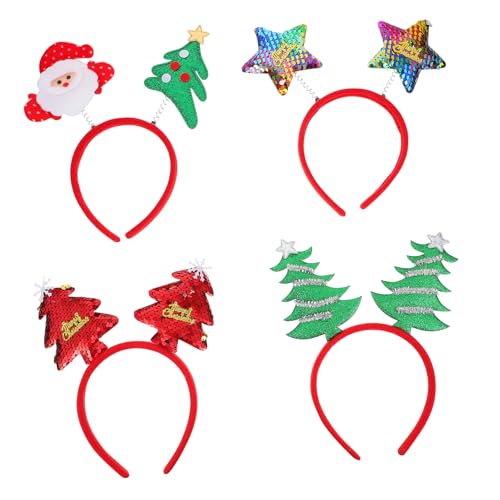 FRCOLOR 4stücke Weihnachts-haarreifen Mit Lustigem Design Weihnachtsbaum Und Rentiergeweih Haaraccessoires Für Weihnachtsfeiern Und Festlichkeiten von FRCOLOR