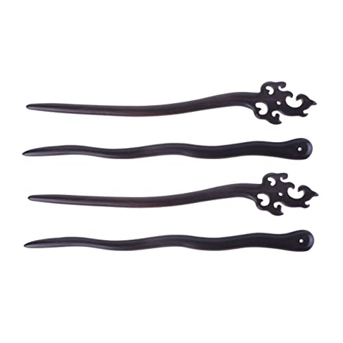 FRCOLOR 4stücke Teiliges Vintage Haarnadeln Aus Schwarzem Sandelholz Antike Haaraccessoires Für Frauen Und Mädchen Hibiskus Und Welle Handgefertigte Retro Haarspangen Für Elegante von FRCOLOR