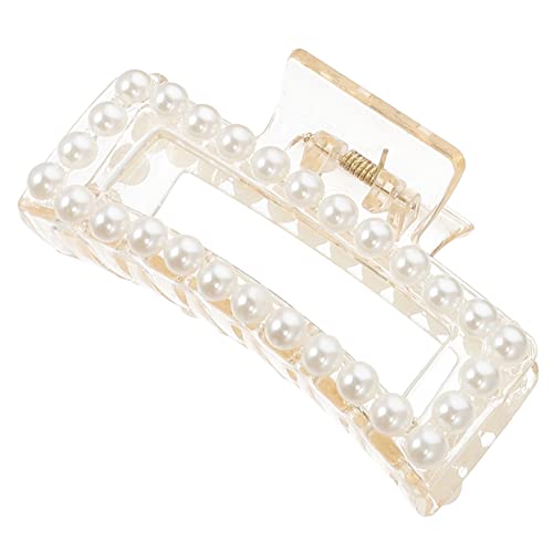 FRCOLOR 4Pcs Haarspange Perlenclips Für Haar Kopfbedeckungen Für Damen Damen Haarspangen Frisur Klaue Klemmen Dame Kopfschmuck Haarspange Ornament Grip Beige Quadrat Miss Bauch von FRCOLOR