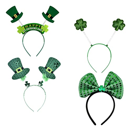 FRCOLOR 4Stk. St. Patrick's Day Stirnbänder Grüne Kleeblatt-Hutschleife Irische Feiertags-Stirnbänder Kleeblatt-Headbopper für St. Patrick's Day. Irische Gastgeschenke zum Patrick's Day von FRCOLOR