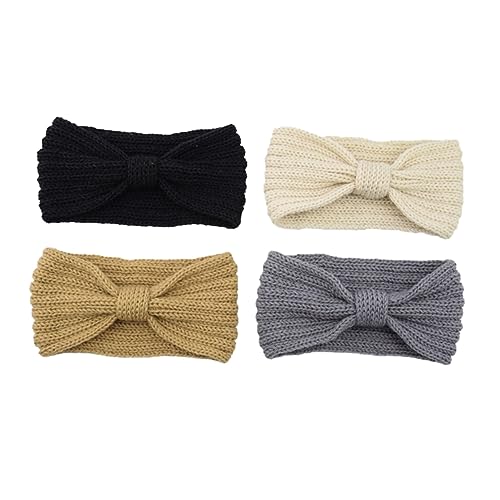 FRCOLOR 4stücke Handgemachte Häkel Stirnbänder Mit Schleife Warme Haarbänder Schwarz Beige Und Gelb Für Perfektes Damenaccessoire Für Alltag von FRCOLOR