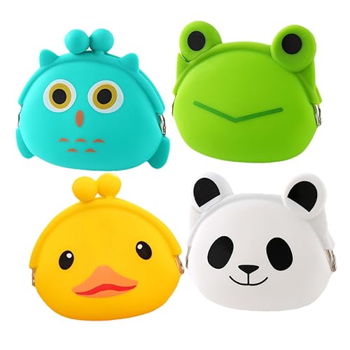FRCOLOR 4Stücke Teiliges Cartoon Silikon Münzgeldbörse für Junge Mädchen Praktische und Kreative Geldtasche für Münzen Schlüssel Kopfhörer und Karten für Jungen und Mädchen von FRCOLOR