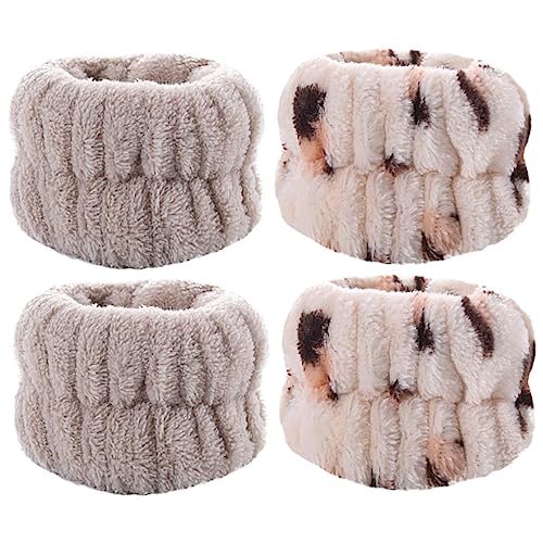 FRCOLOR 4stücke Flanell-handgelenkbänder Für Frauen Wasserabsorbierende Bequeme Spa-wristbands Und Leopardenmuster Für Gesichtsreinigung Und Täglichen Gebrauch von FRCOLOR
