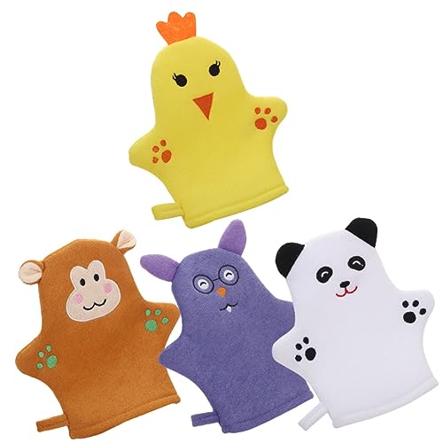 FRCOLOR 4stücke Kinderwaschlappen Bad Mitts Tierform Waschhandschuhe Cartoon Für Babys Sanftes Peeling Hautfreundliches Material Für Dusche Und Bad von FRCOLOR