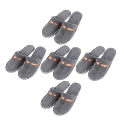 FRCOLOR 5 Paare Faltbare Hausschuhe aus Weichem Korallenfleece Rutschfest Leicht und Tragbar Gäste Reiseslipper für Damen und Herren Waschbar Komfortabel für Hotel Spa und Zuhause von FRCOLOR
