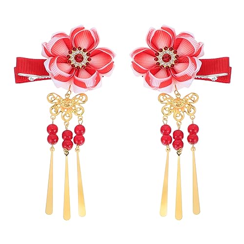 FRCOLOR Rot 5 Paare Haarnadel Geisha-haarschmuck Japanische Kimono-haarspangen Asiatische Haaraccessoires Qipao-haar Hanfu-haarspange Bettwäsche Aus Baumwolle Quaste Braut Kirschblüten von FRCOLOR