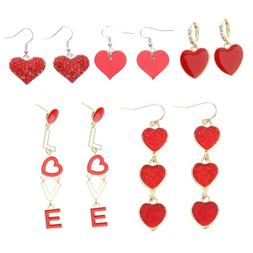 FRCOLOR 5 Paare Herz Ohrringe mit Strasssteinen Damen Ohrstecker Schmuckset für Hochzeit Geburtstag Valentinstag Festival Tägliches Tragen Leicht von FRCOLOR