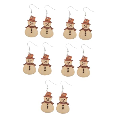 FRCOLOR 5 Paare Weihnachtsohrringe Holz Schneemann Anhänger Handgefertigt Winterliche Damen Schmuck Geschenk von FRCOLOR