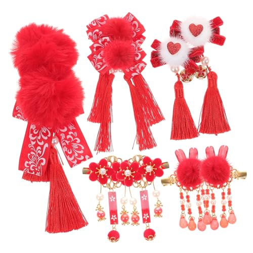 FRCOLOR 5 Paare antike rote Haarnadel Haarschmuck für Kinder rote Haarspange Haarschmuck für Babys Schleifen, Fransenband chinesische neujahr haarspangen Hanfu- - Mädchen Haarspange von FRCOLOR