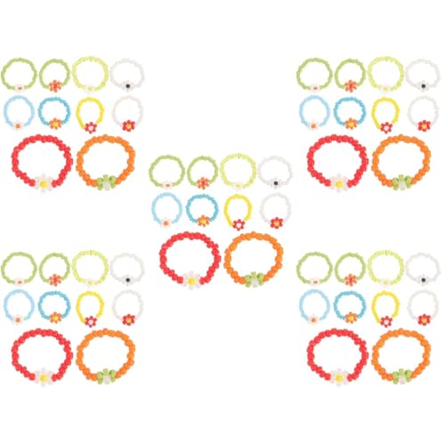 FRCOLOR 5 Sätze Perlenschmuckringe Für Frauen Perlen Gänseblümchenring Damenring Der Ring Bunte Ringe Mädchenring Strandring Perlenringe Fingeraccessoire Fingerring Sommerringe 10 Stück * 5 von FRCOLOR