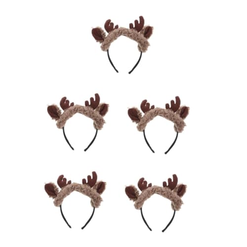 FRCOLOR 5 Stück Fluffy Rentiergeweih Haarreif mit Ohren Dehnbares Stirnband für Frauen Festliches Party-accessoire Praktisches Haarband zum Waschen und Styling Vielseitig für Weihnachten von FRCOLOR