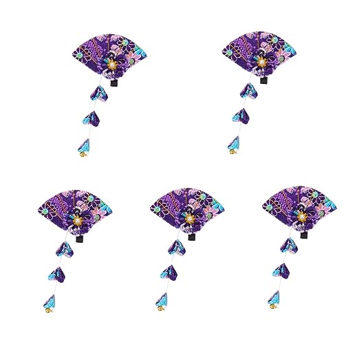 FRCOLOR 5st Haarnadel Fan-haarspangen Sakurafan-haarspange Kimono-haarspangen Kimono-blumenquasten-haarspangen Retro-fan Pfirsichblüte Violett Fräulein Kleidung Bettwäsche Aus Baumwolle von FRCOLOR