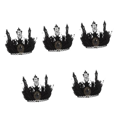 FRCOLOR 5 Stück Maskerade Spitze Barock Damen Kopfzubehör Vintage Kostüme Gothic Damen Abschlussball Party Blumen Schwarz Requisiten Prinzessin Halloween Schleier Outfits Königin Kristall von FRCOLOR