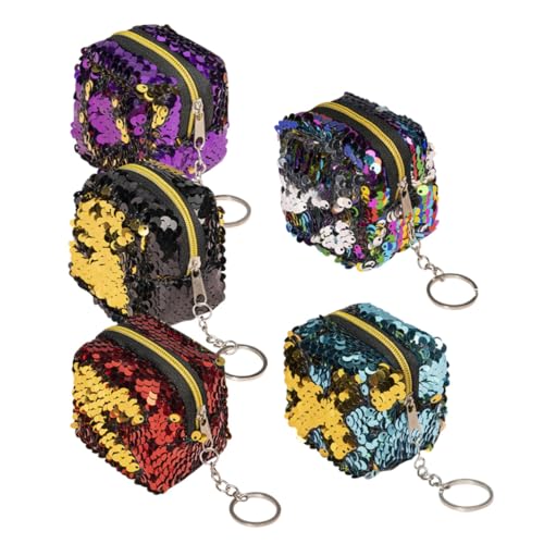 FRCOLOR Kleine Pailletten Geldbörse für Damen 5 Stück Kleiner Taschen Würfelförmige Kosmetiktasche Multifunktionale Münztasche für Mädchen für Reisen und Aufbewahrung von FRCOLOR