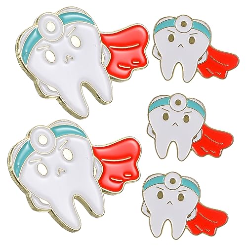 FRCOLOR 5 Stück Niedliche Zahn Broschen aus Metall Cartoon Zahnmotiv Anstecknadeln für Kleidung Stilvolle und Langlebige Emaille Pins Geeignet für Damen Herren Jungen und Mädchen von FRCOLOR