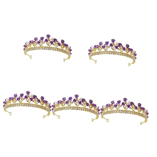 FRCOLOR 5st Rosenkrone Party-kopfschmuck Zarte Kopfbedeckung Für Die Braut Kopfschmuck Für Mädchen Cosplay-dekor Kopfschmuck Schmuck Violett Strass Fräulein Blumenkopfschmuck Foto von FRCOLOR