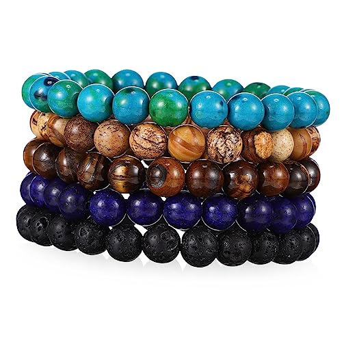 FRCOLOR 5stücke Perlenarmband Für Männer Aus Achat Dehnbare Armbänder Stretch-armbänder Mit Runden Perlen Modisches Accessoire Für Herren von FRCOLOR