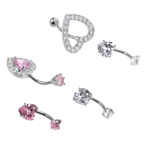 FRCOLOR 5 Stück Teiliges Bauchnabelpiercing Damen Herzform mit Funkelnden Zirkonia Schmuck Bauchpiercing Sicher Hautverträglich Modisch Langlebig von FRCOLOR