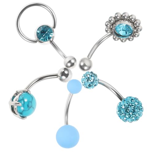 FRCOLOR 5 Stück Teiliges Bauchnabelpiercing aus Edelstahl mit Funkelnder Dekoration Leichter und Sicherer Körperschmuck für Damen und Mädchen Modisch und Angenehm zu Tragen Stilvolles von FRCOLOR