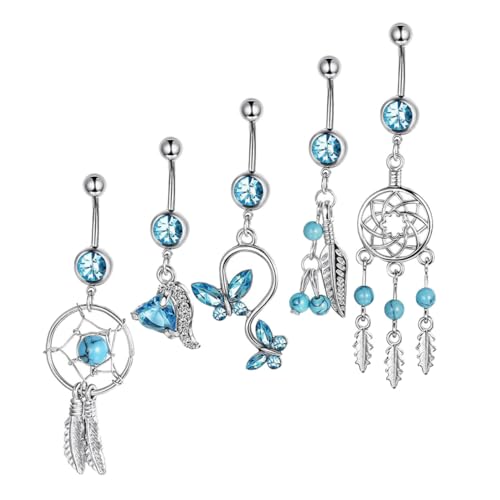 FRCOLOR 5stücke Bauchnabelringe Piercingschmuck Ohrstecker Körperbauchring Damen Bauchpiercing Schmuck Für Nabelpiercing von FRCOLOR