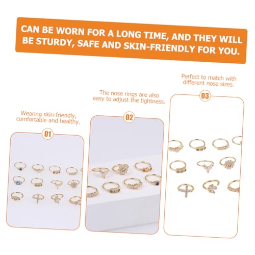 FRCOLOR 5 Stück Teiliges Fake Nasenringe mit Zirkonia Verstellbare Nasenmanschetten aus Gold Plattiert Hautfreundliche Langlebige Nasenstecker für Damen Stilvolle Schmuckaccessoires von FRCOLOR