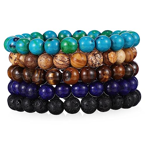 FRCOLOR 5stücke Achat Edelstein Perlen Armbänder Für Männer Achat Edelstein Armband Verstellbare Geeignet Für Verschiedene Anlässe Und Outfits von FRCOLOR