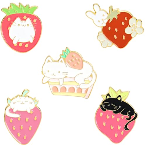 FRCOLOR 5 Stück Teiliges Niedliche Erdbeer broschen aus Emaille Anstecknadeln für Kleidung und Rucksäcke Tragbare Cartoon Pins für Modische Outfits und Kreative Taschen dekoration von FRCOLOR