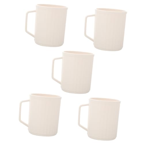 FRCOLOR 5 Stück Vertikal Gemaserter Kunststoff Zahnputzbecher Mit Großem Fassungsvermögen Bruchfest Weiß Auslaufsicherer Mini Becher Trinkbecher Reisezahnbürste Wiederverwendbar von FRCOLOR